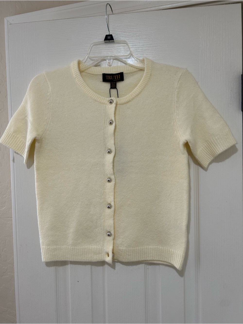 TRUTH By Republic Women’s Pale Yellow Short-Sleeve Button-Up Knit Cardigan NEW